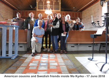 The American cousins with Swedish  Laila Falk and Brita Ivarsson. In the
             background are the organ pipes and the paintings of Jesus and the disciples