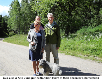 Eva-Lisa and Ake Lundgren and Albert Holm standing in front of trees