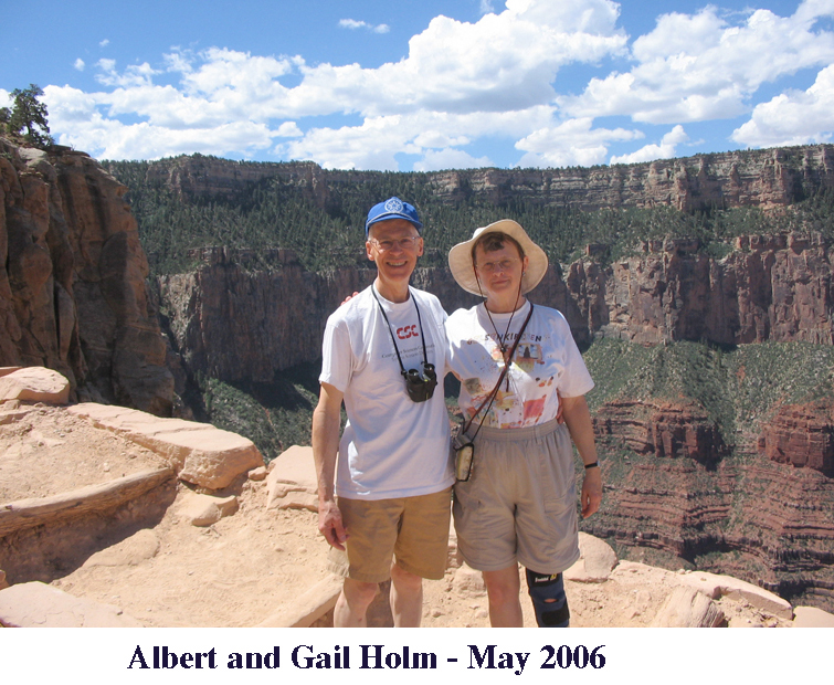 Albert and Gail Holm on the Kaibab Trail with the rim of the canyon in the background