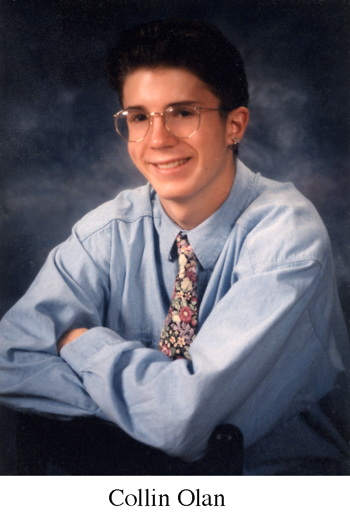 Collin Olan in a blue shirt and wearing a floral tie in 1992
