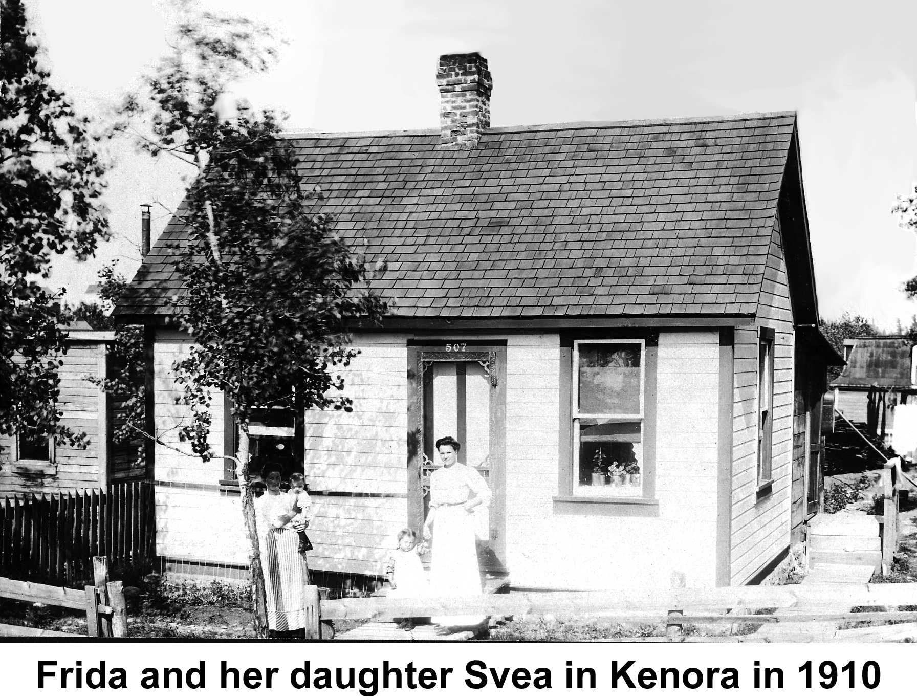 Frida Holm and her children, Svea, in the summer after they arrived in 
       Canada.