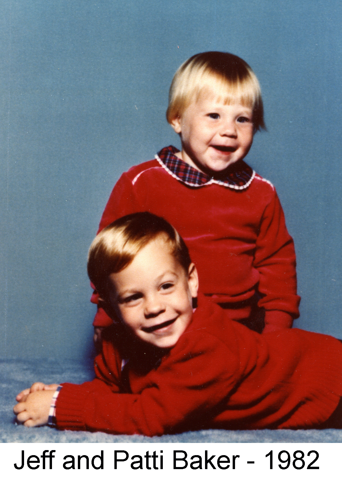 Jeff and Patty Baker in red sweaters in 1982