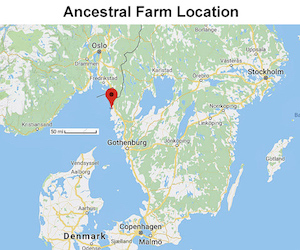 A red pin marks the spot on a Google map of the western coast of Sweden