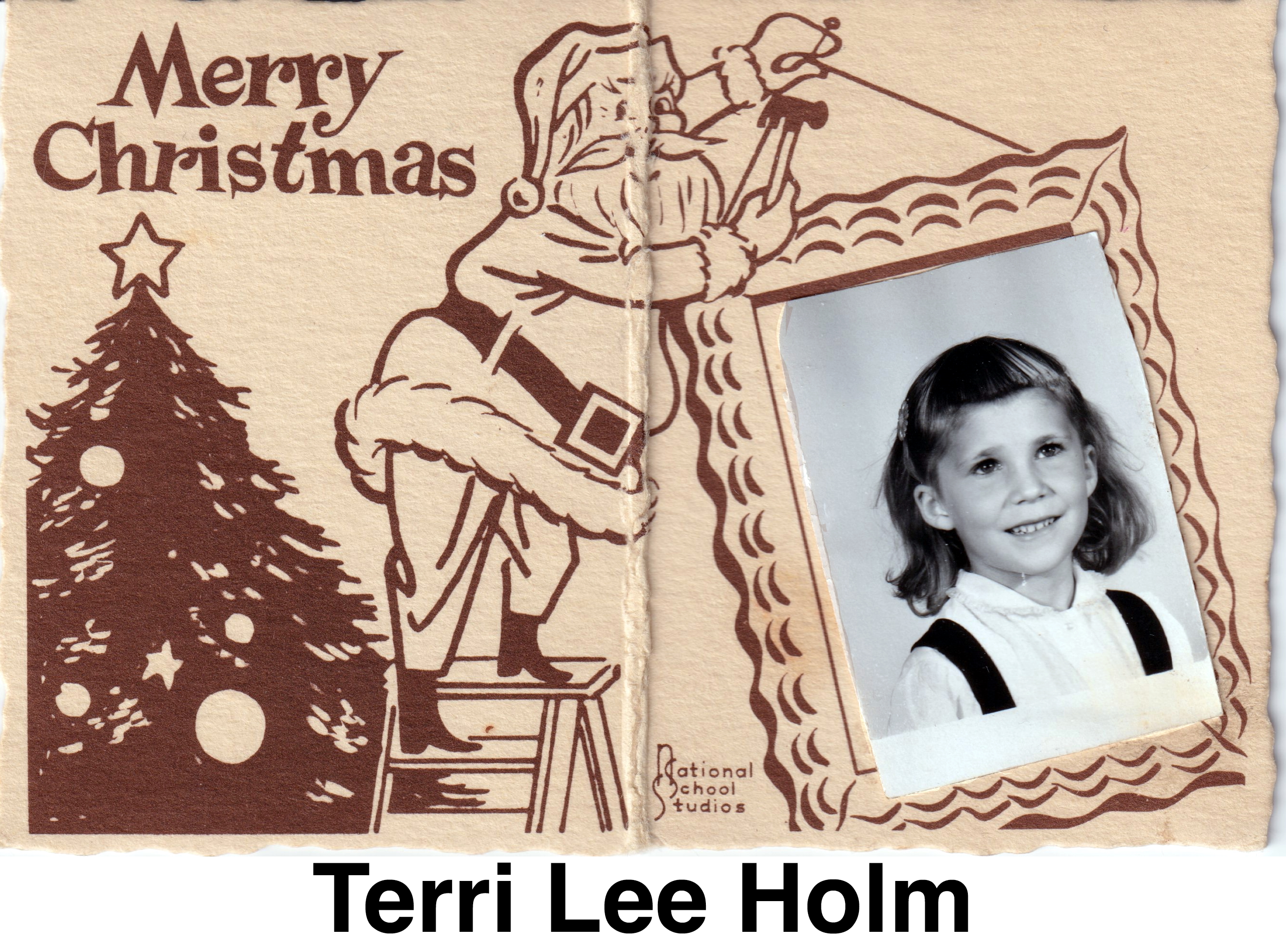 Terri’s school photo is enclosed in a Merry Christmas frame
