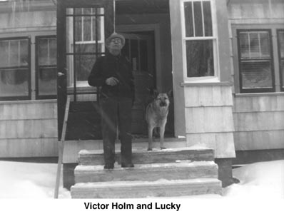 Victor Holm and his dog Lucky on the porch