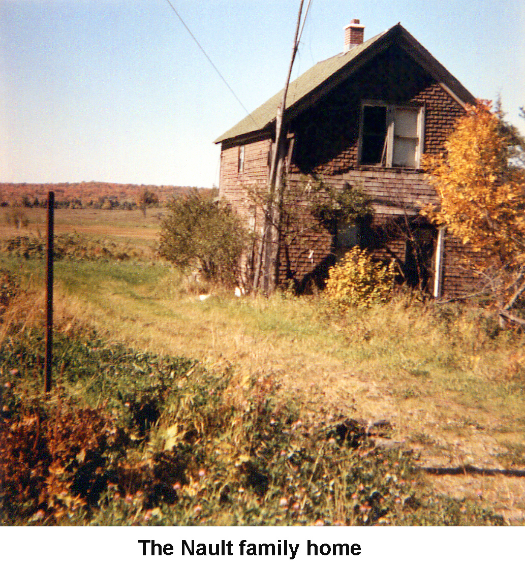 The Nault home in a color photo. Some windows appear to be broken.