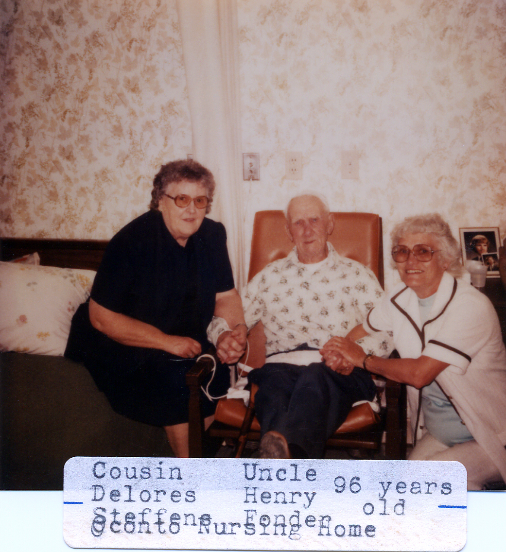 Helen visiting her Uncle Henry Fonder and cousin Delores Steffens