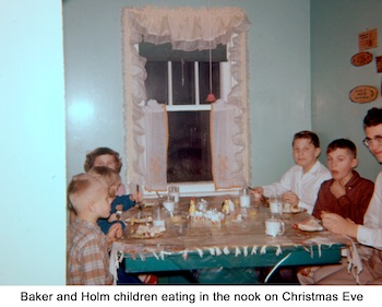 Baker and Holm children in the dining nook at the traditional Christmas eve supper at Victor Holm’s home