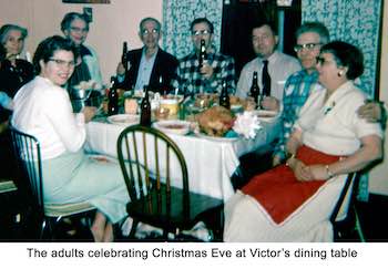 Adults at the table for a traditional Christmas eve supper at Victor Holm’s home