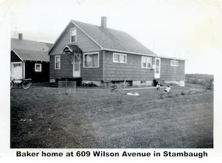 The house is seen from the southwest side. There's a door in the
              front and one on the side and two children playing in the side yard.