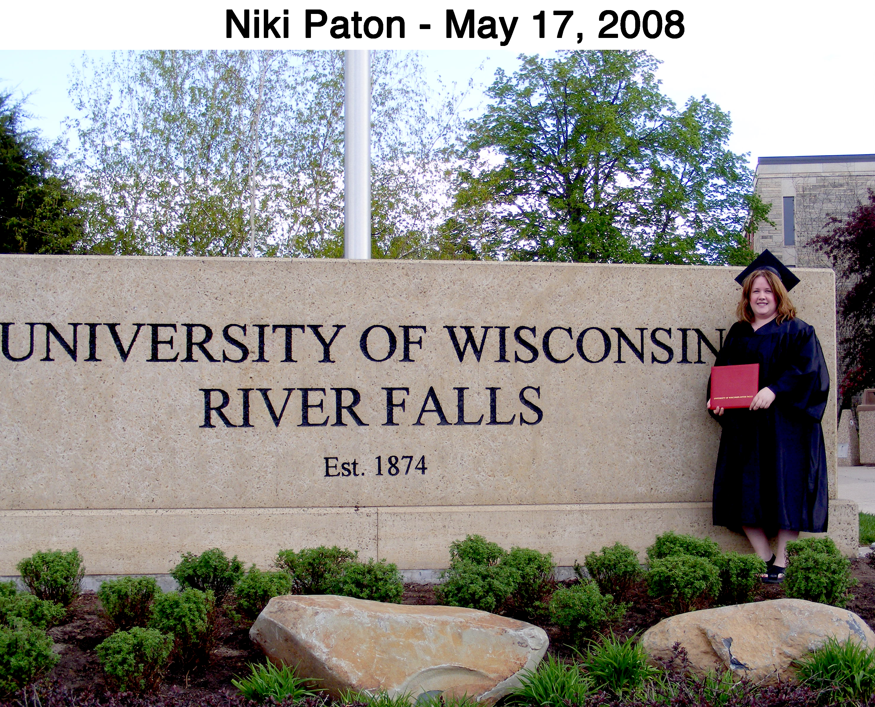 Niki Paton in her graduation robes at the University of Wisconsin-River Falls