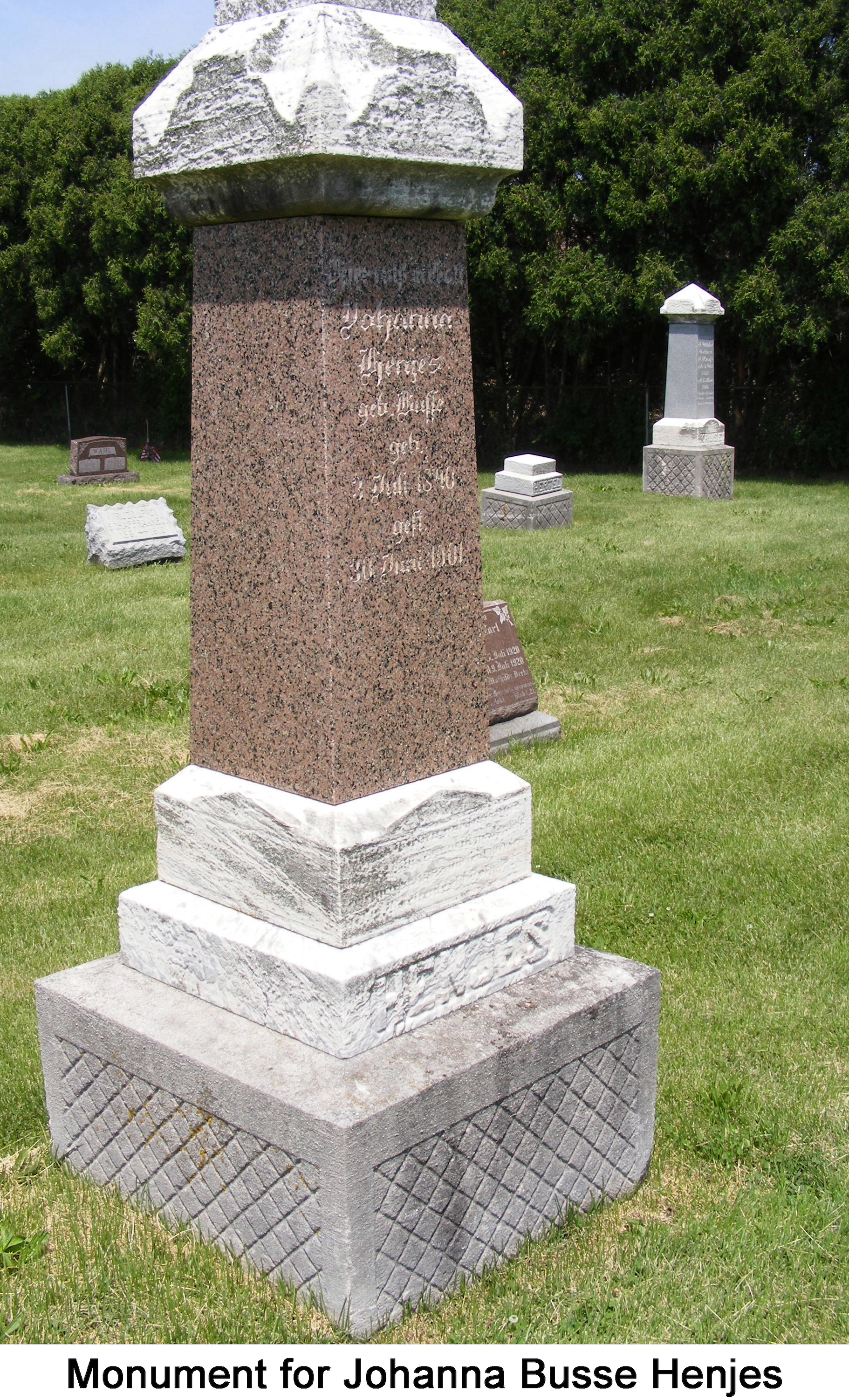 The granite monument erected for Johanna Busse Henjes