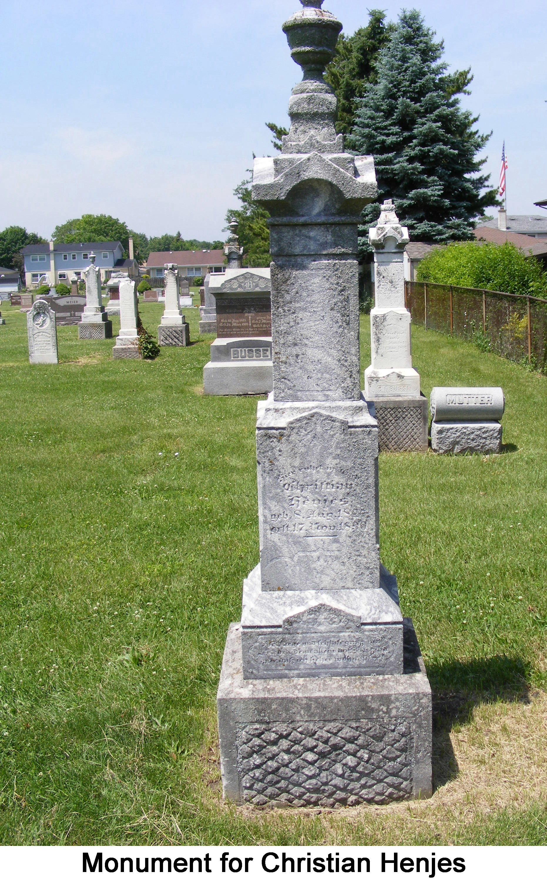 The grey monument erected for Christian Henjes