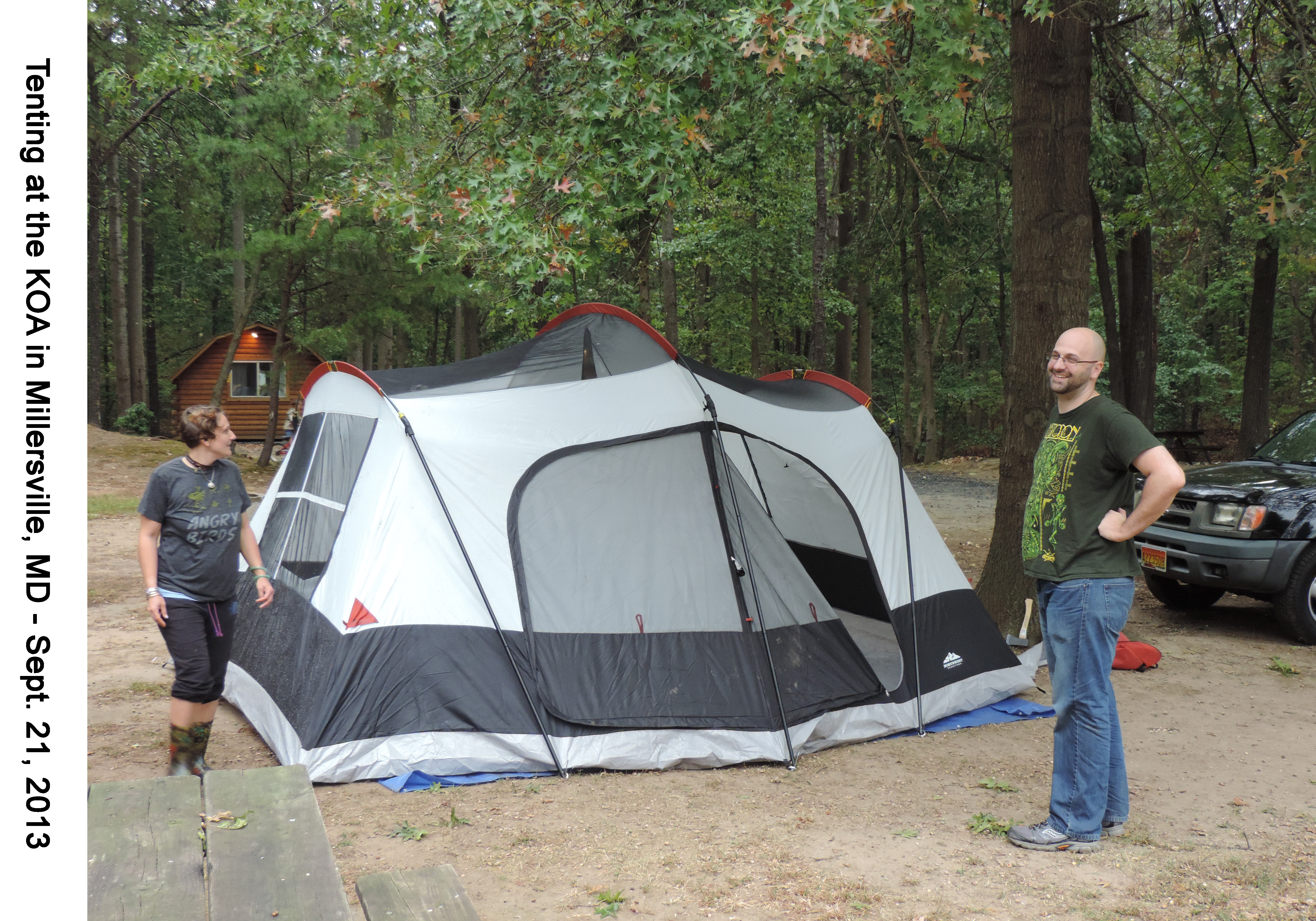Lisa and Doug flank their newly erected family tent