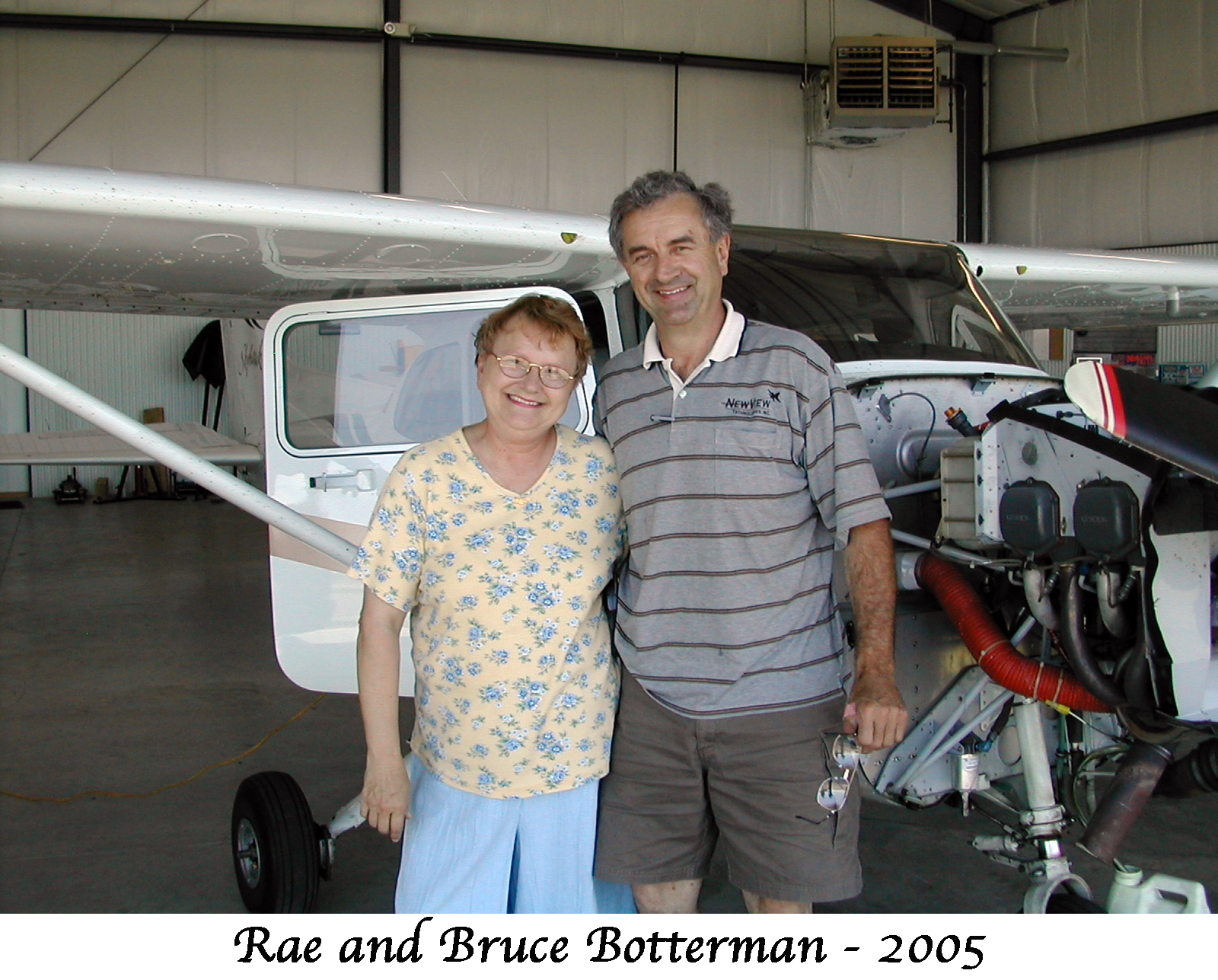 Rae and Bruce Botterman in their airplane repair shop in May 2005
