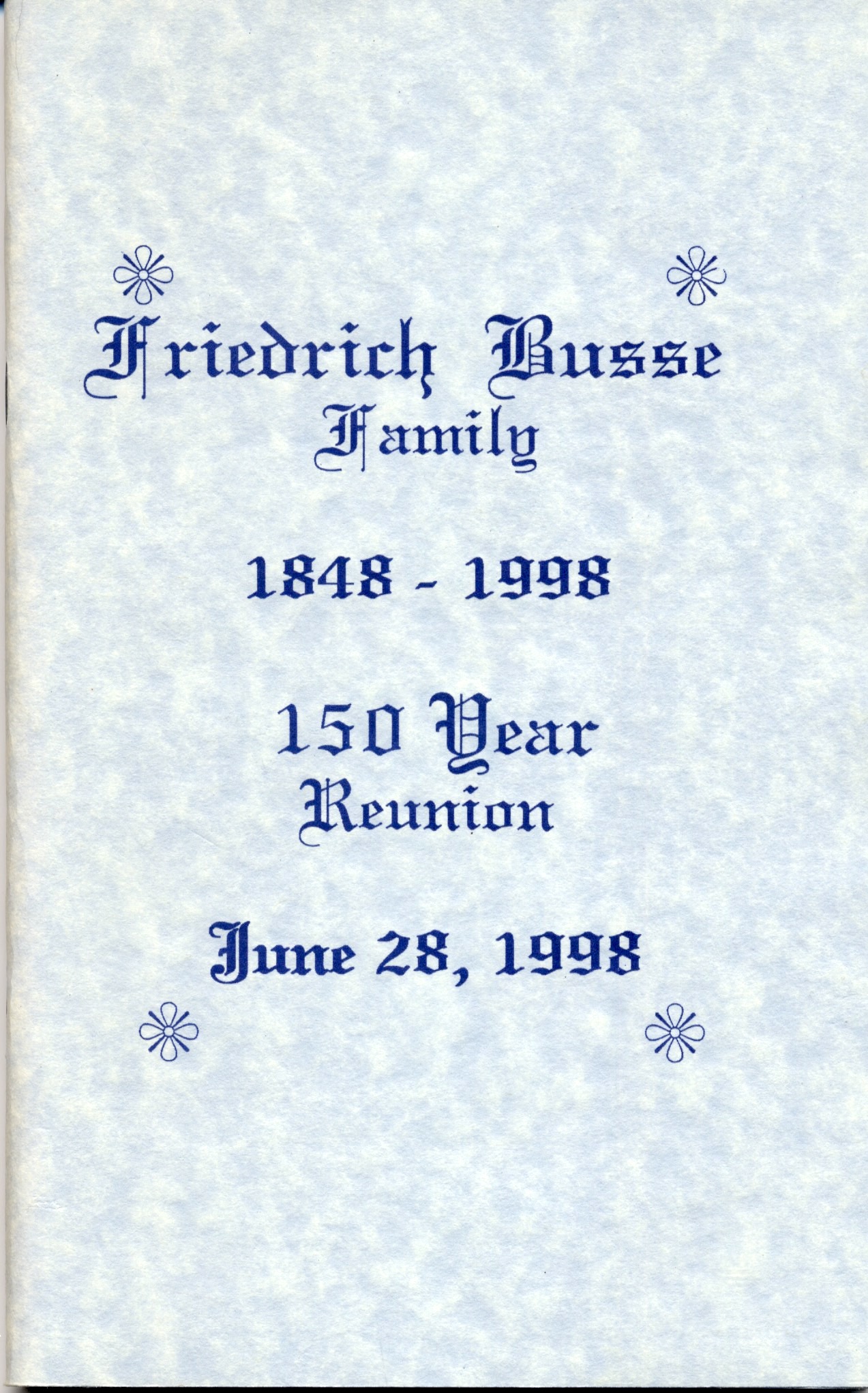 Cover of booklet with Busse descendent addresses