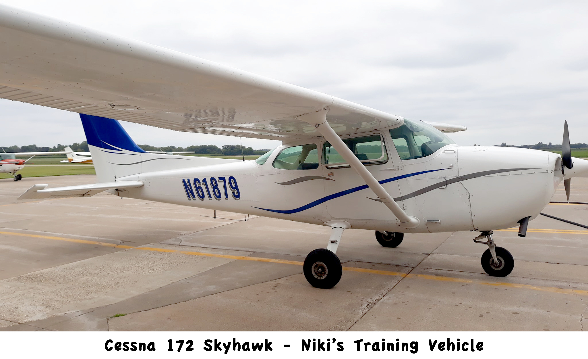 The plane Niki in which Niki took her lesson is sitting on the tarmac