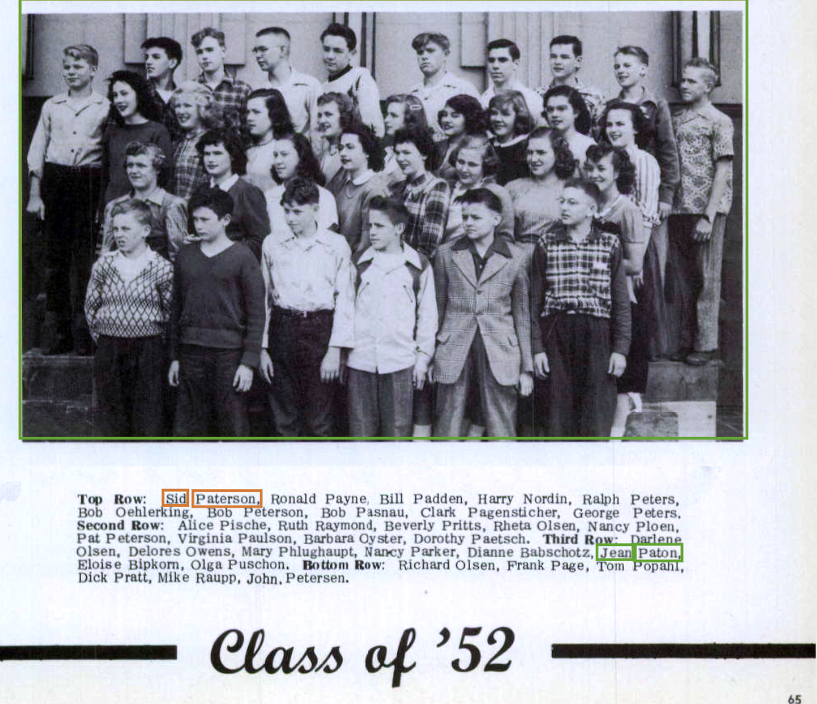 Members of the class of 1952 standing in four rows