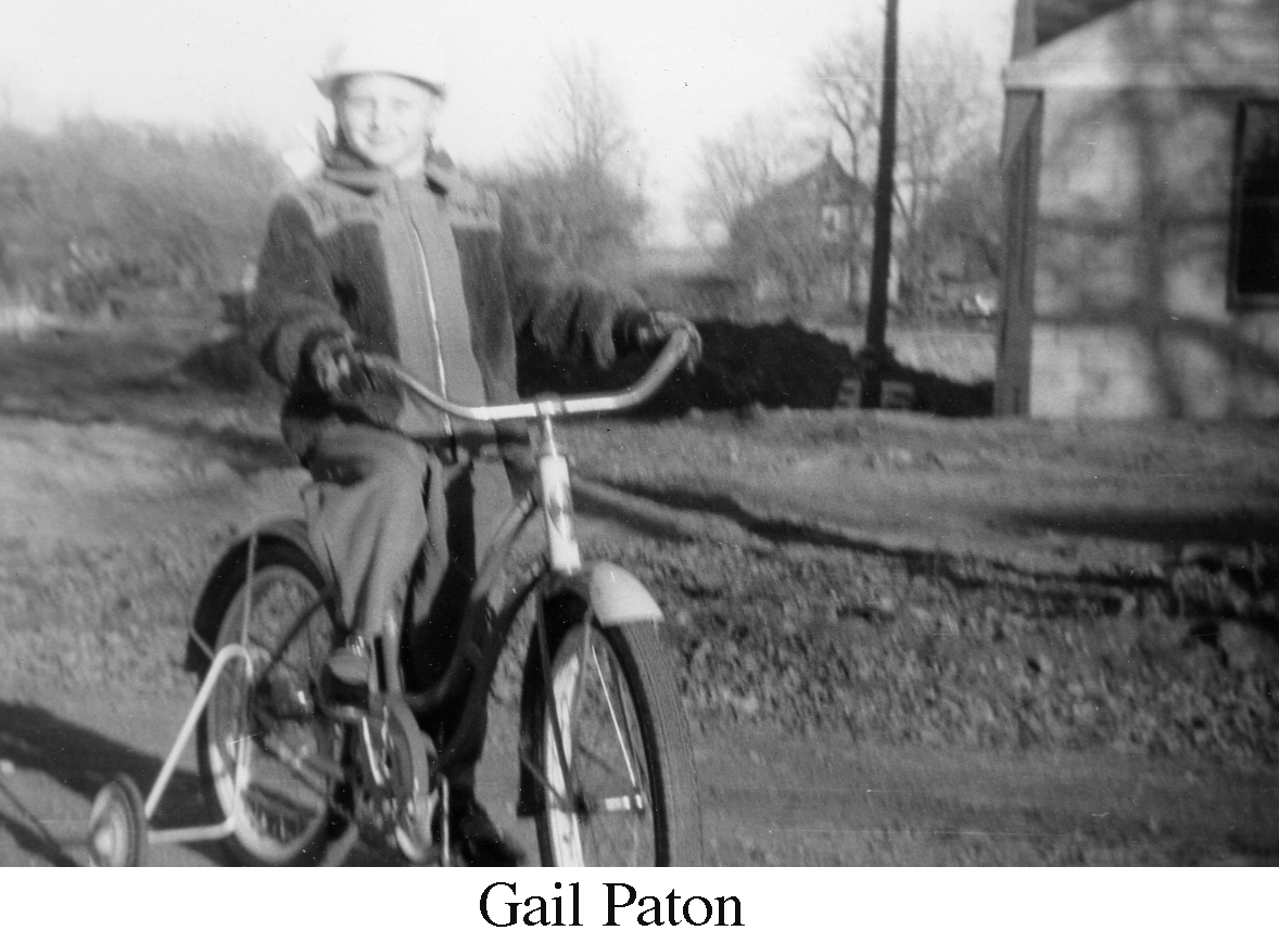 Gail Paton on her bike with training wheels in 1950