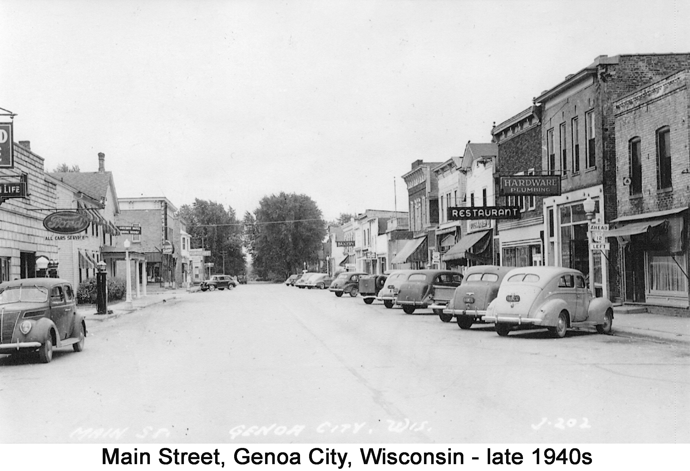 Looking north on Main Street in Genoa City with businesses on both sides