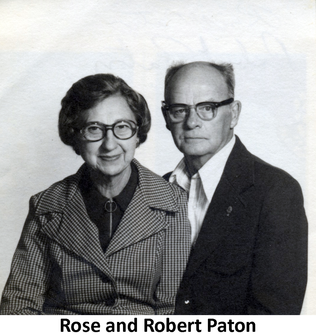 A formal, black-and-white protrait of Rose and Robert Paton.
          She is wearing a checkered jacket and he has a dark jacket without a tie.