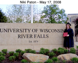 Niki Paton in her graduation robes at the University of Wisconsin-River Falls