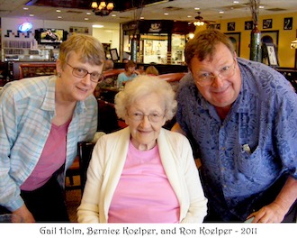 Gail Holm, Bernice Koelper, and Ron Koelper in a restaurant