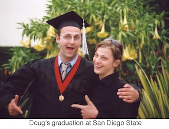 Doug Holm with his sister after receiving his graduation certificate at SDSU