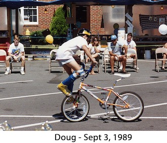 Doug in a freestye bike contest on his orange bike