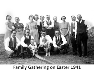 Fred and Ella Henjes with their daughters, the daughter’s husbands,
          grandchildren, and other relatives on Easter 1941