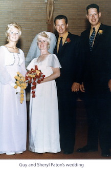 Sheryl and Guy Paton in a wedding photo flanked by their attendants