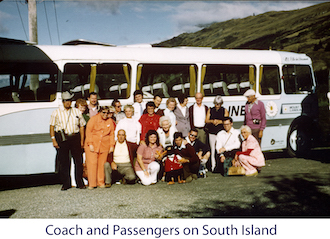 The Patons and Al Holm with the other passengers alongside our 
              New Zealand coach