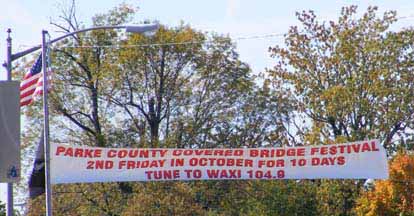 Festival Banner hung above the main street in downtown Rockville, Indiana