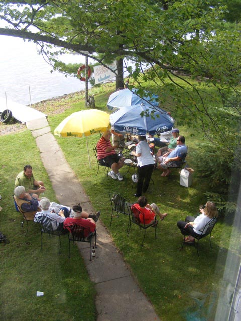 Us sitting in front of Sigrid's place, seen from 
the porch