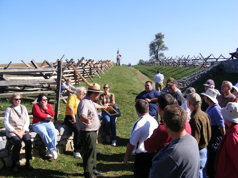 Park Ranger talking about
          the battle that raged at this Sunken Road or Bloody Lane
          site