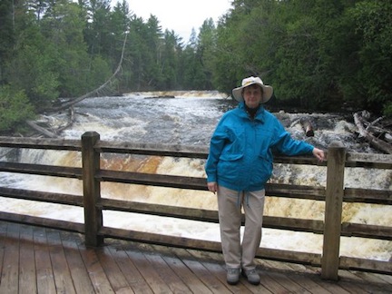 Gail 
          at the Lower falls at Tahquamenon