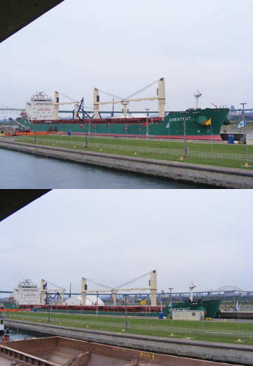 The Chestnut has entered the lock and is
               about to start its descent.