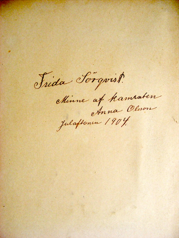 Inscription on back of cover